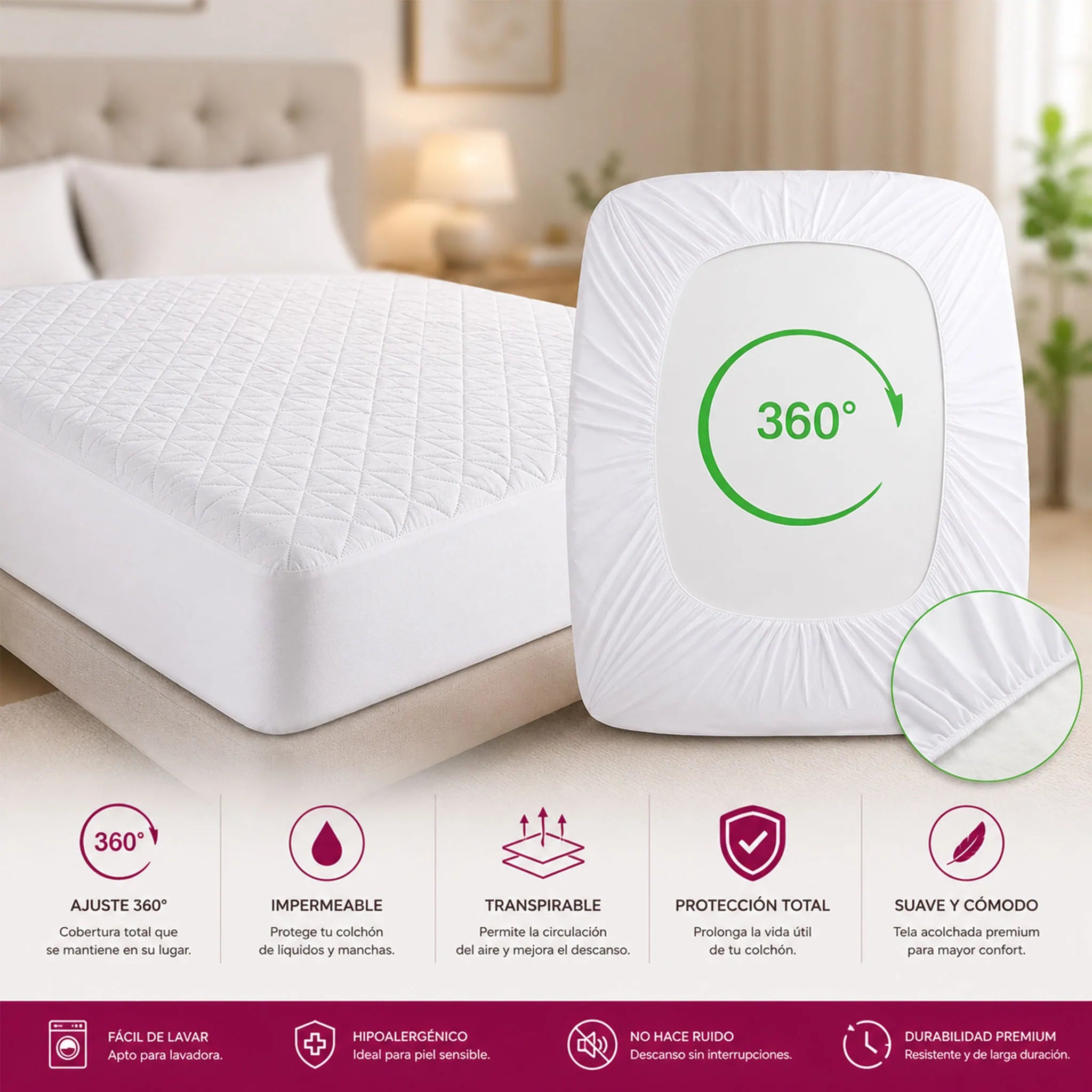Protector de colchón impermeable 360° color blanco – JOSSline