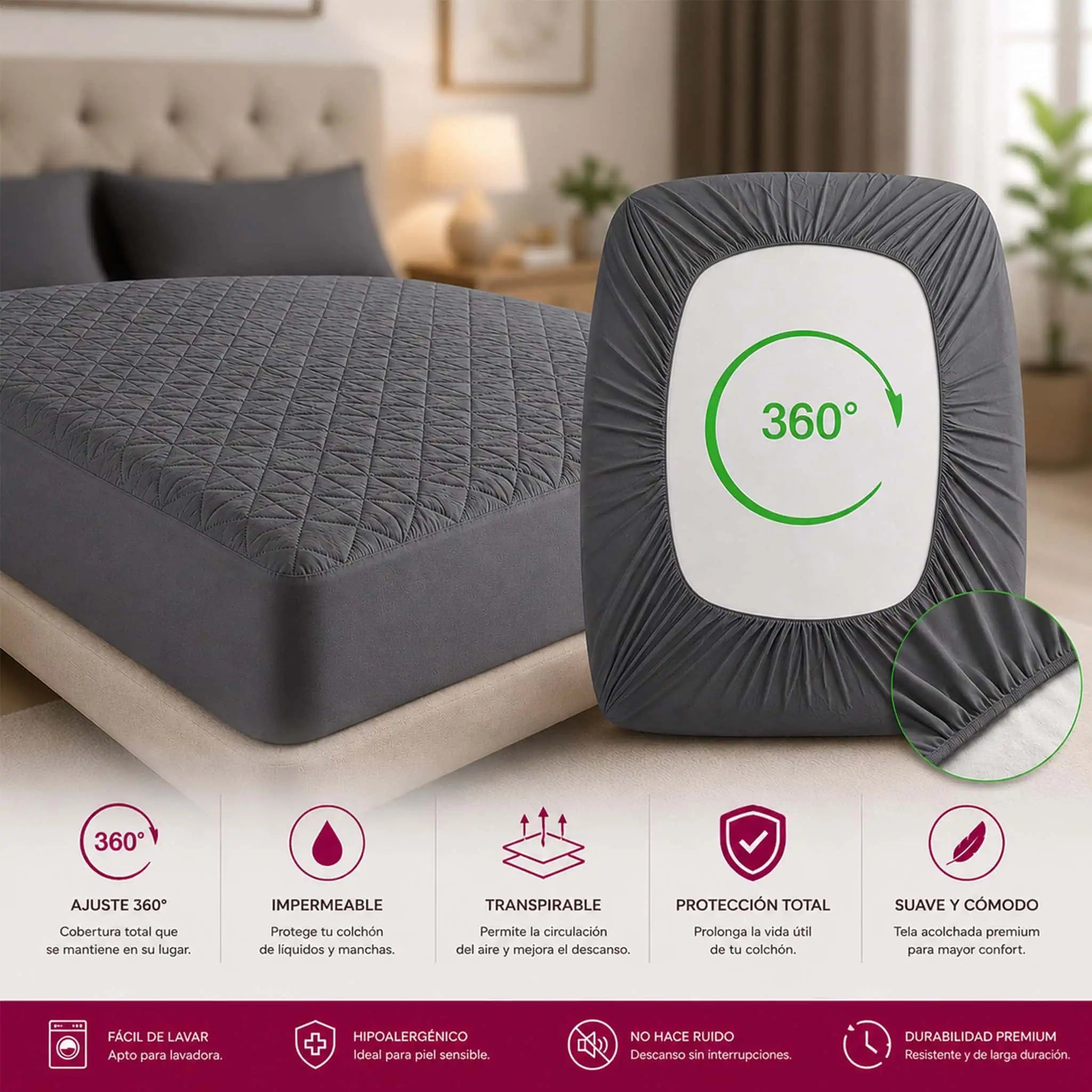 Protector de colchón impermeable 360° color plomo – JOSSline