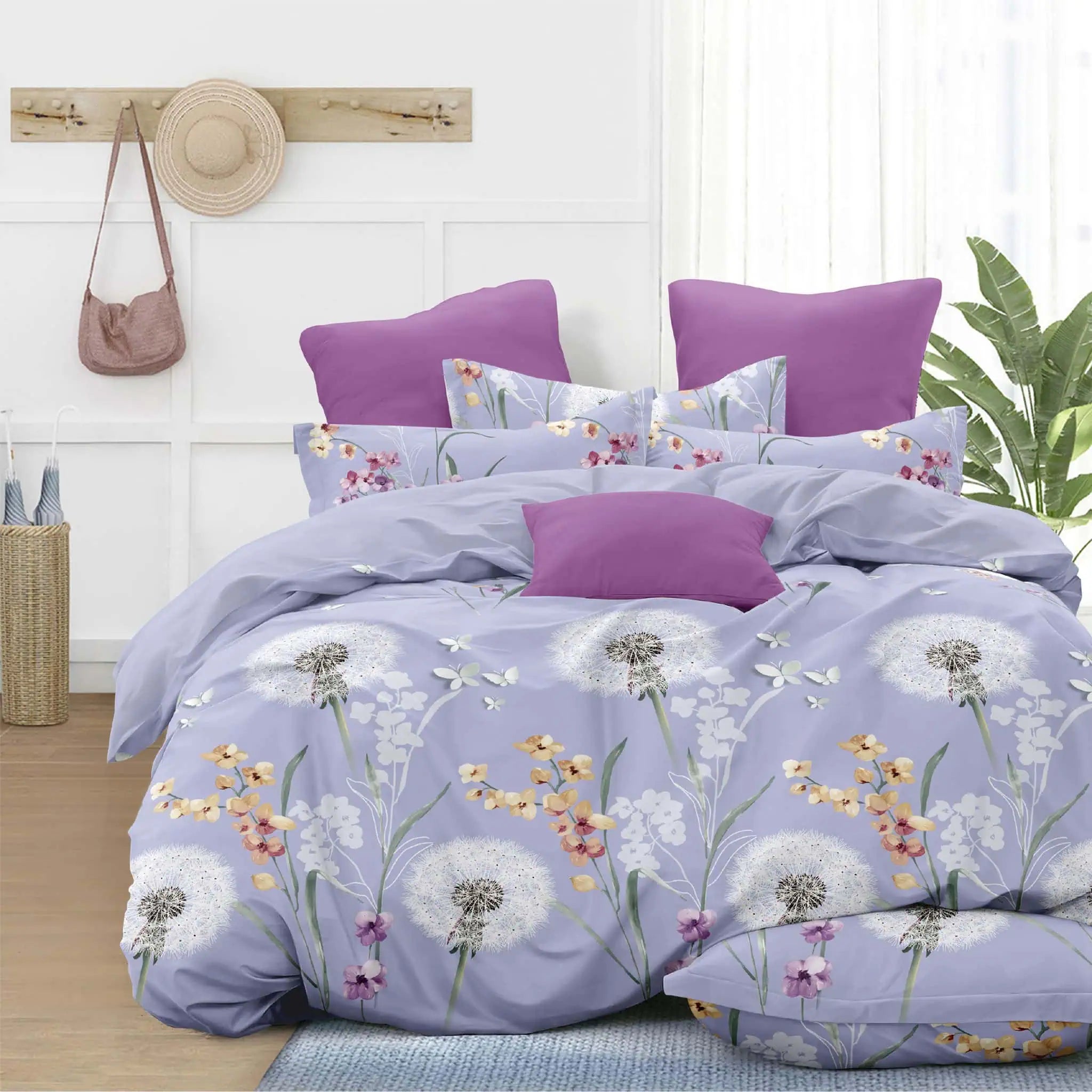 Sábana Piel de Durazno 140gr diseño floral lila con flores - JOSSline Ecuador