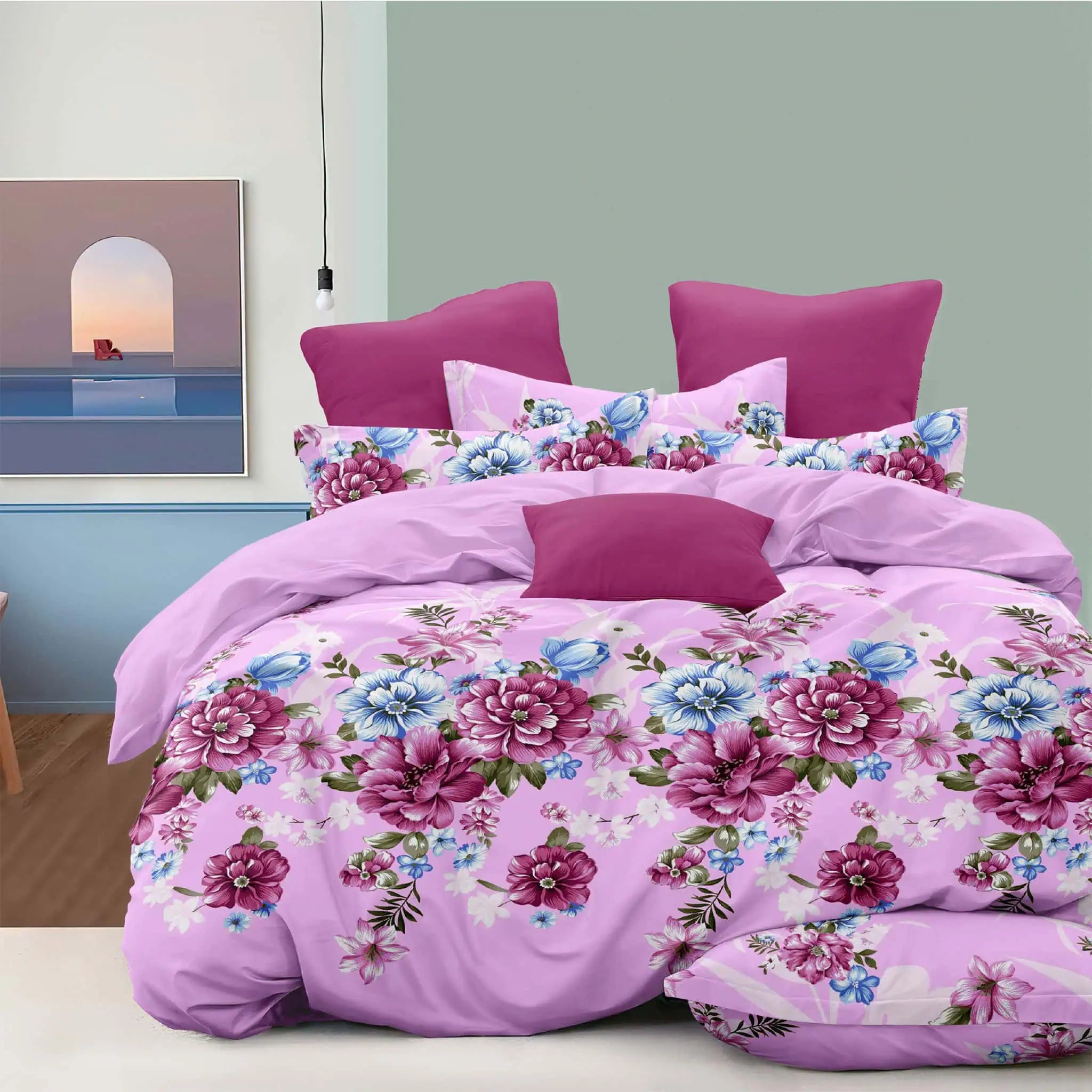 Sábana Piel de Durazno 140gr diseño floral rosado con flores grandes - JOSSline Ecuador