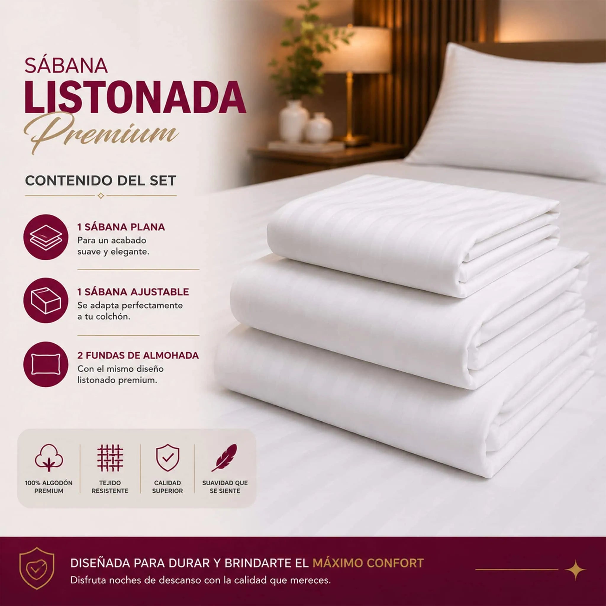 Sábana listonada premium JOSSline – contenido del set (piezas incluidas)