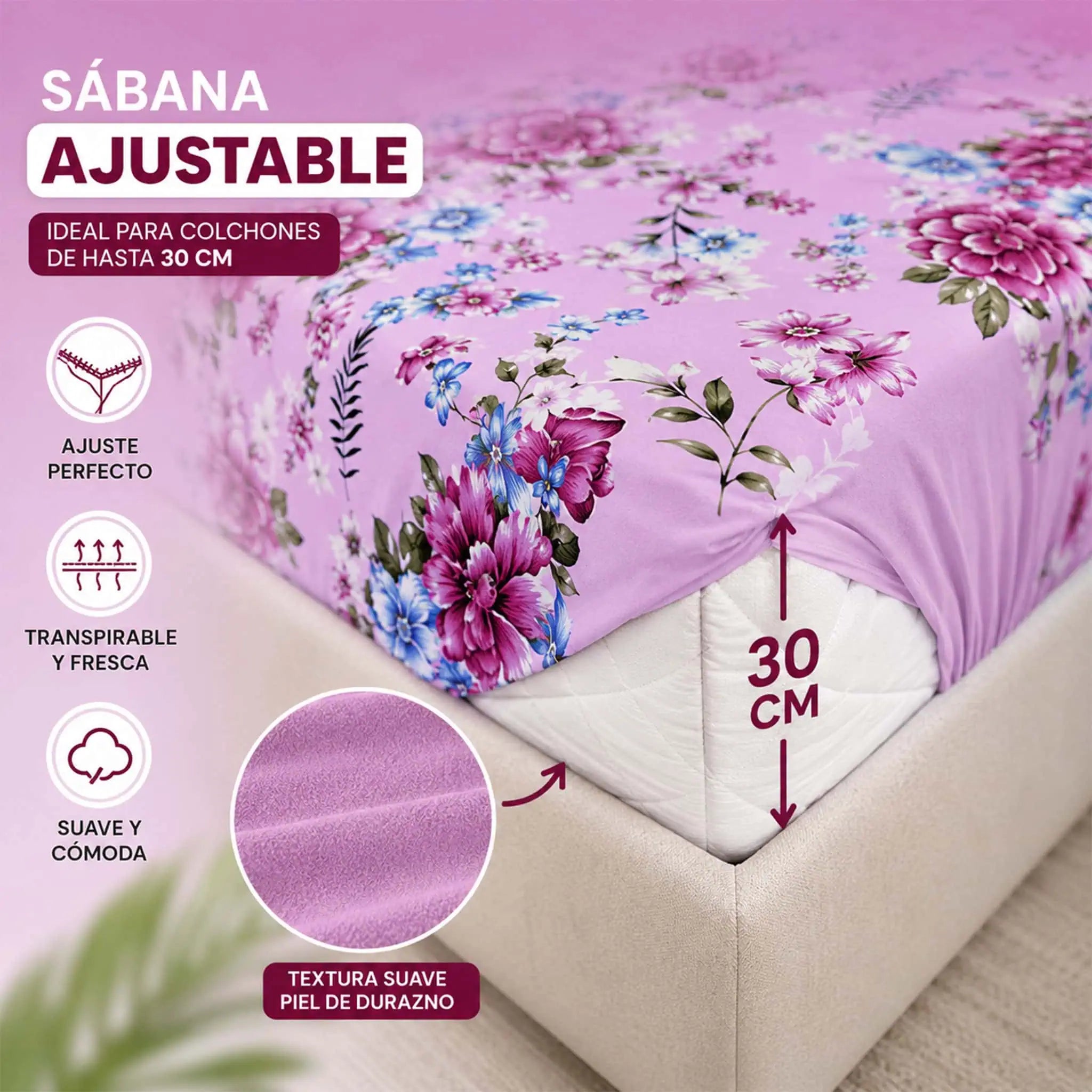 Sábana piel de durazno 140gr JOSSLINE – ajuste profundo 30cm en colchón