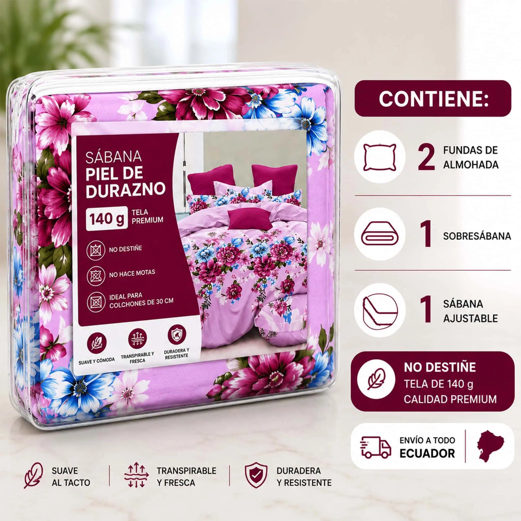 Sábana piel de durazno 140gr JOSSline – presentación en empaque